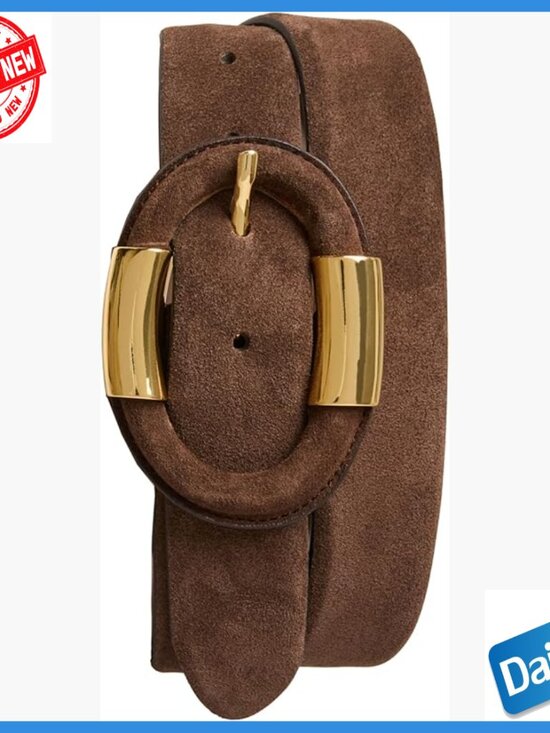 Genuine Leather Belt with Gold Buckle, Medium Size, Formal Style